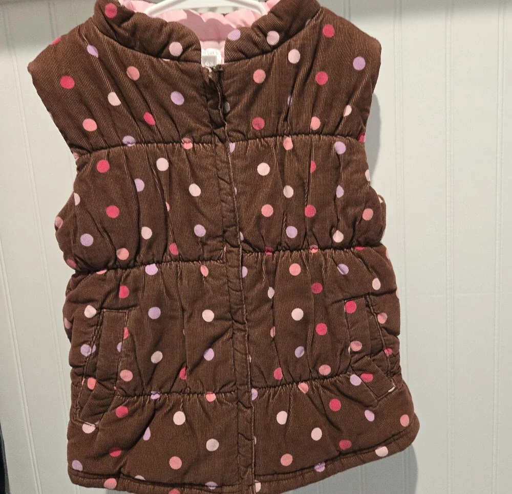 Carter's Girls 6X Brown Pink Polka Dot Quilted Vest